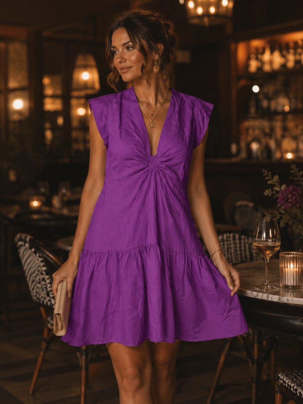 Steve Madden Magenta Twist-Front A-Line Dress